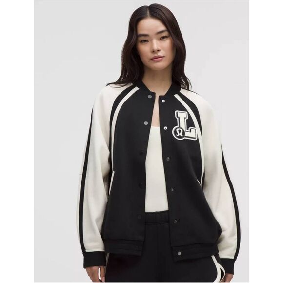 lululemon athletica Jackets & Blazers - Lululemon Oversized Collegiate Scuba Jacket XL XXL Varsity Graphic Design Black